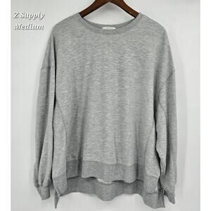 Z Supply Modern Weekender Sweatshirt Gray Oversized Crewneck Side Slit M